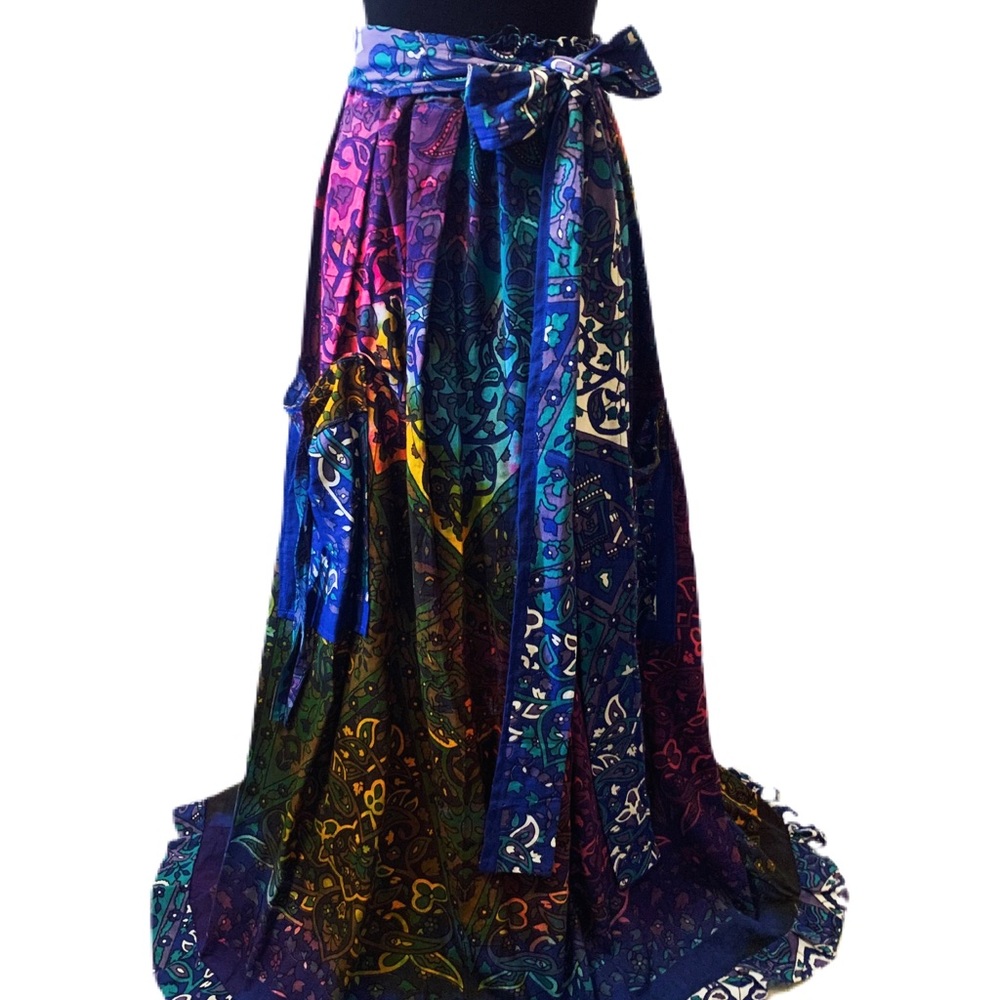 Boho Maxi Skirt Handmade Wraparound Maxi Skirt with large patch pockets - Picture 6 of 6